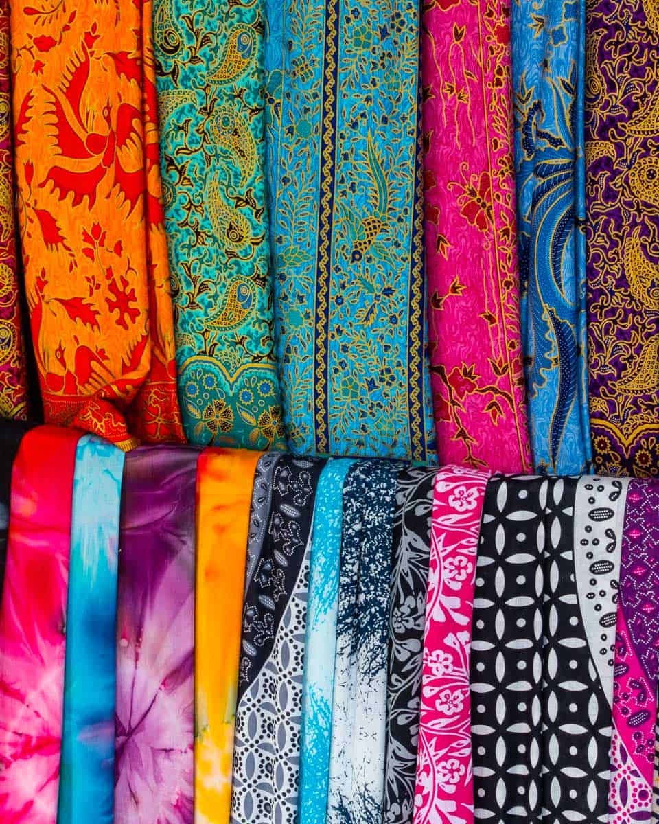 Fabrics for sale at a market in Tahiti