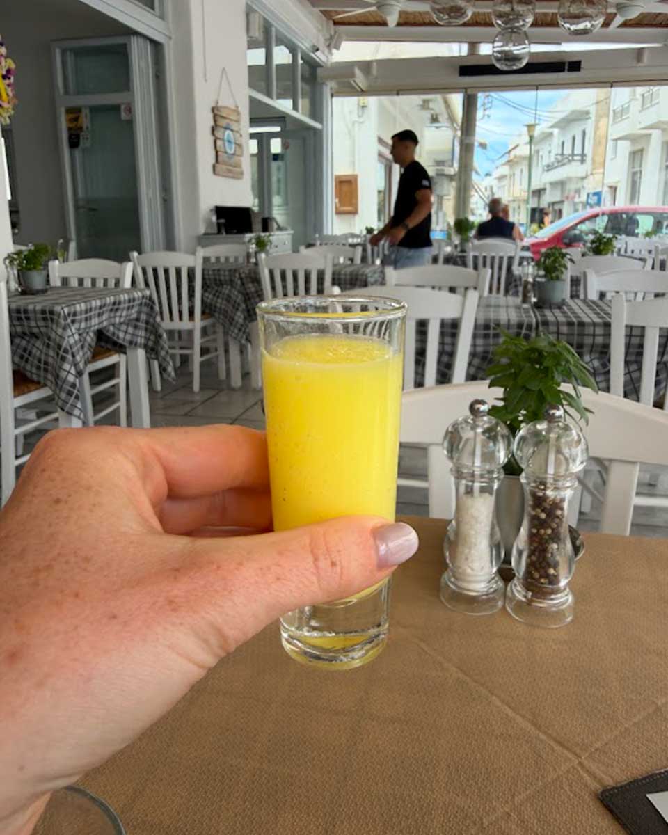 Frozen limoncello at Scriocco in Naxos Greece on Hannah trip