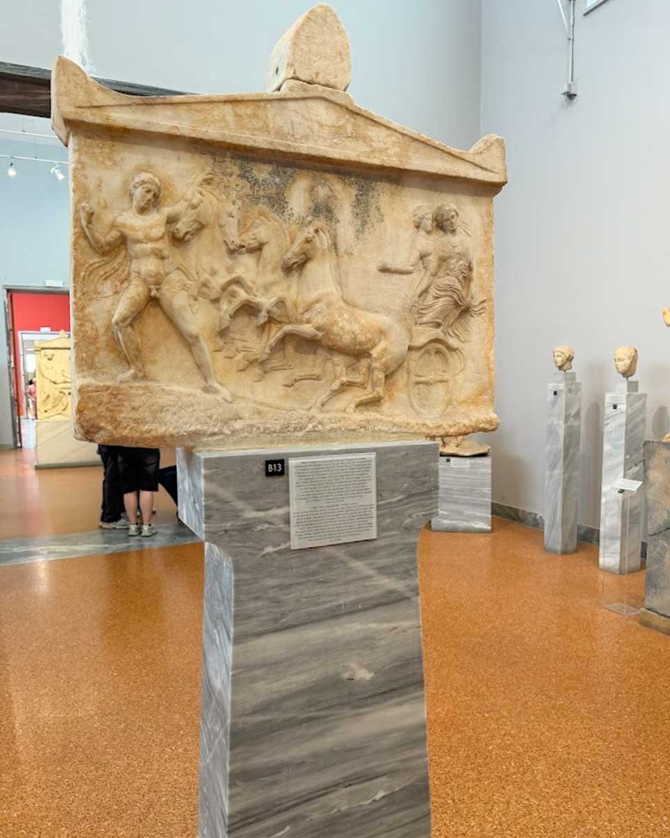 Funerary monument at at the National Archaeological Museum in Athens Greece on Hannah trip