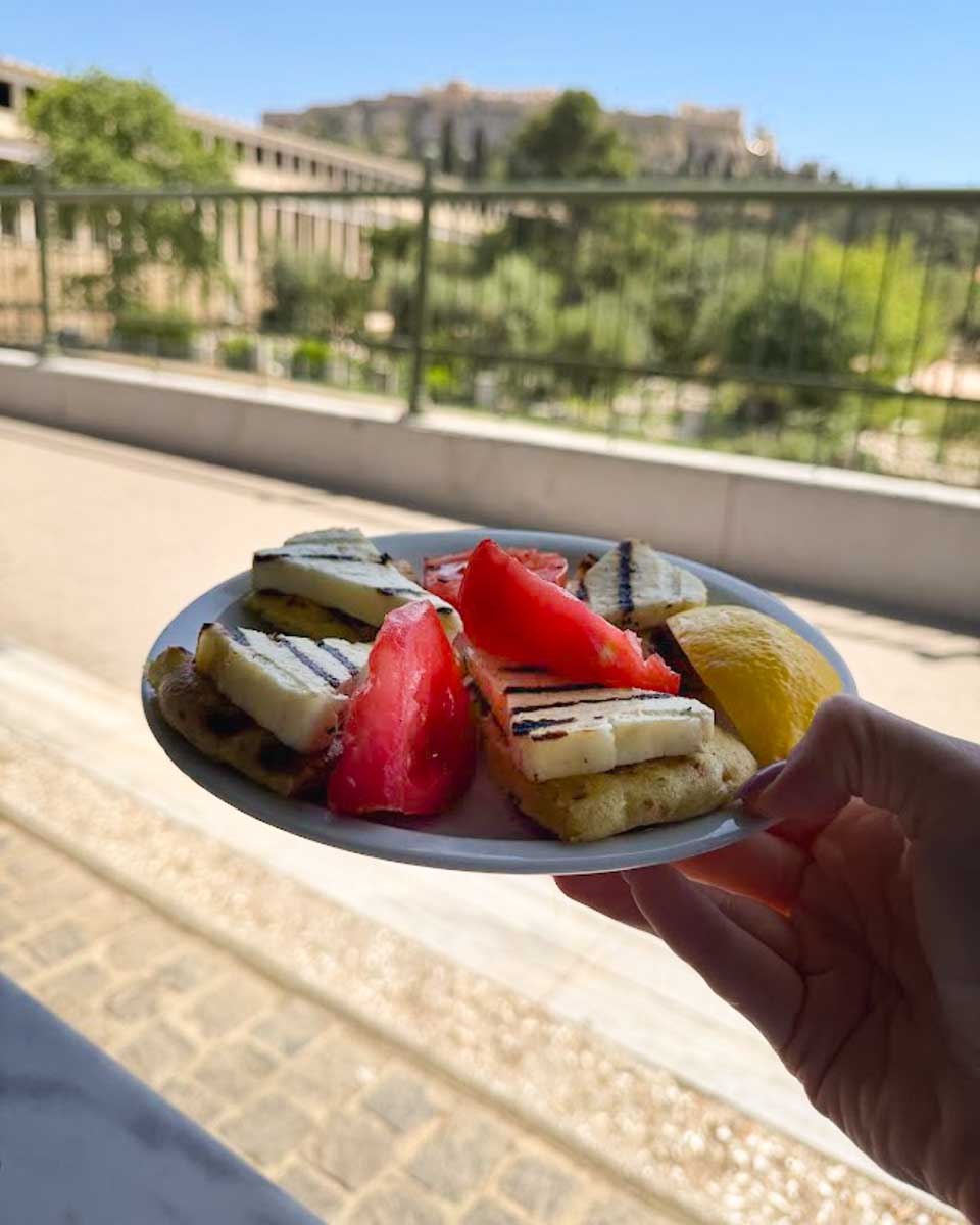 Grilled Haloumi in Traditional Food Diodos in Athens Greece on Hannah trip