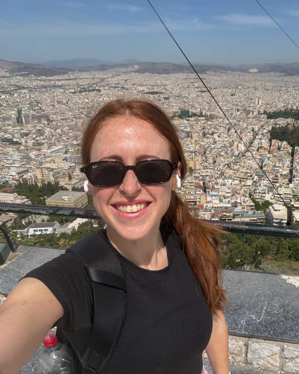 Hannah cllimbing up the Lycabettus Hill in Athens Greece
