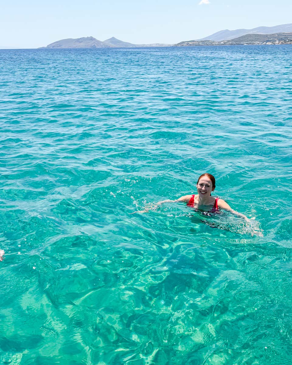 Hannah swimming on a catamaran cruise in Naxos Greece 3