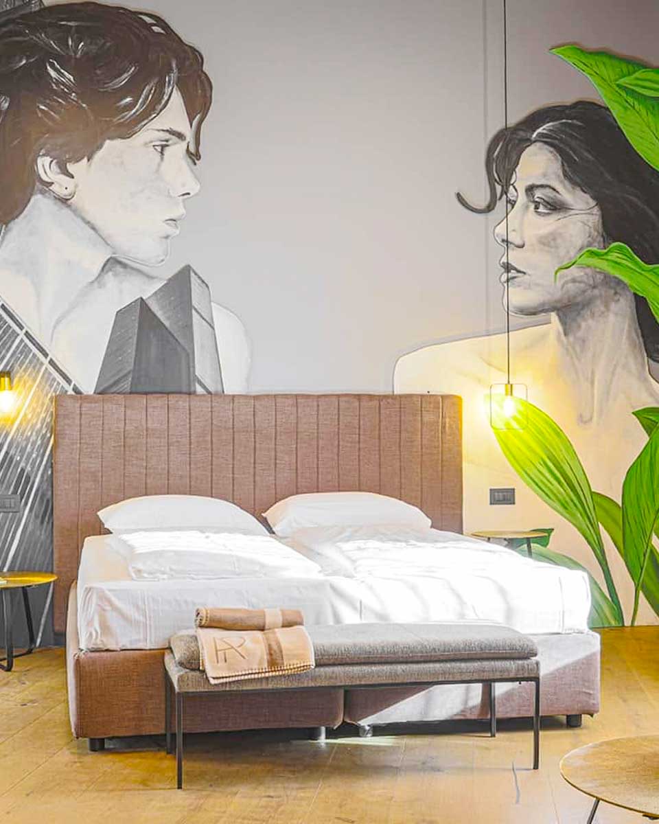 Hotel room at the AR Suites&Art hotel in Bergamo