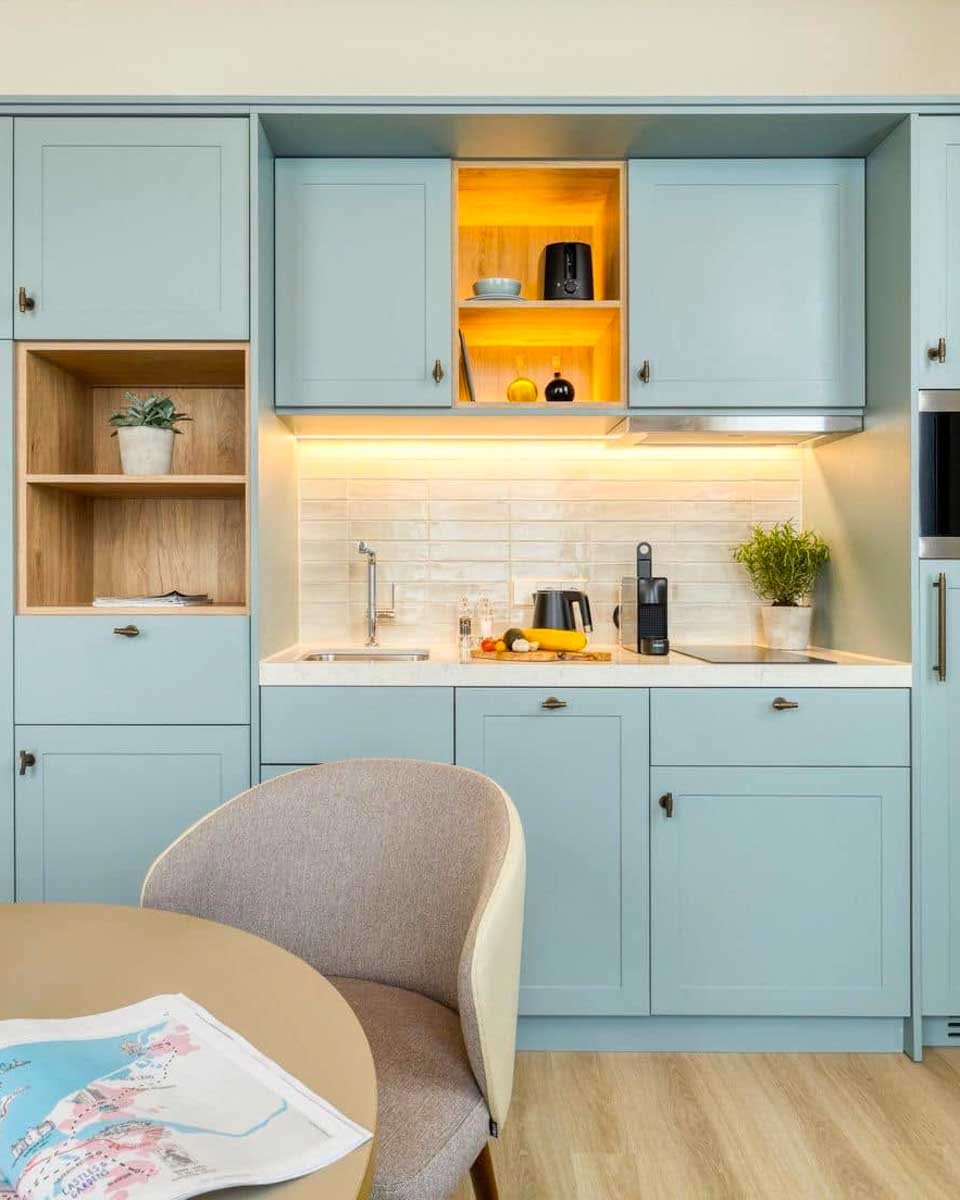 Kitchen area in hotel room at Citadines Canal Amsterdam