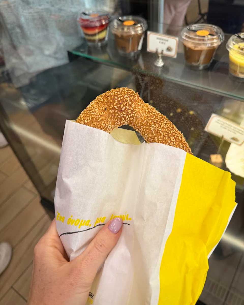 Kouluri rings on food tour in Athens Greece on Hannah trip