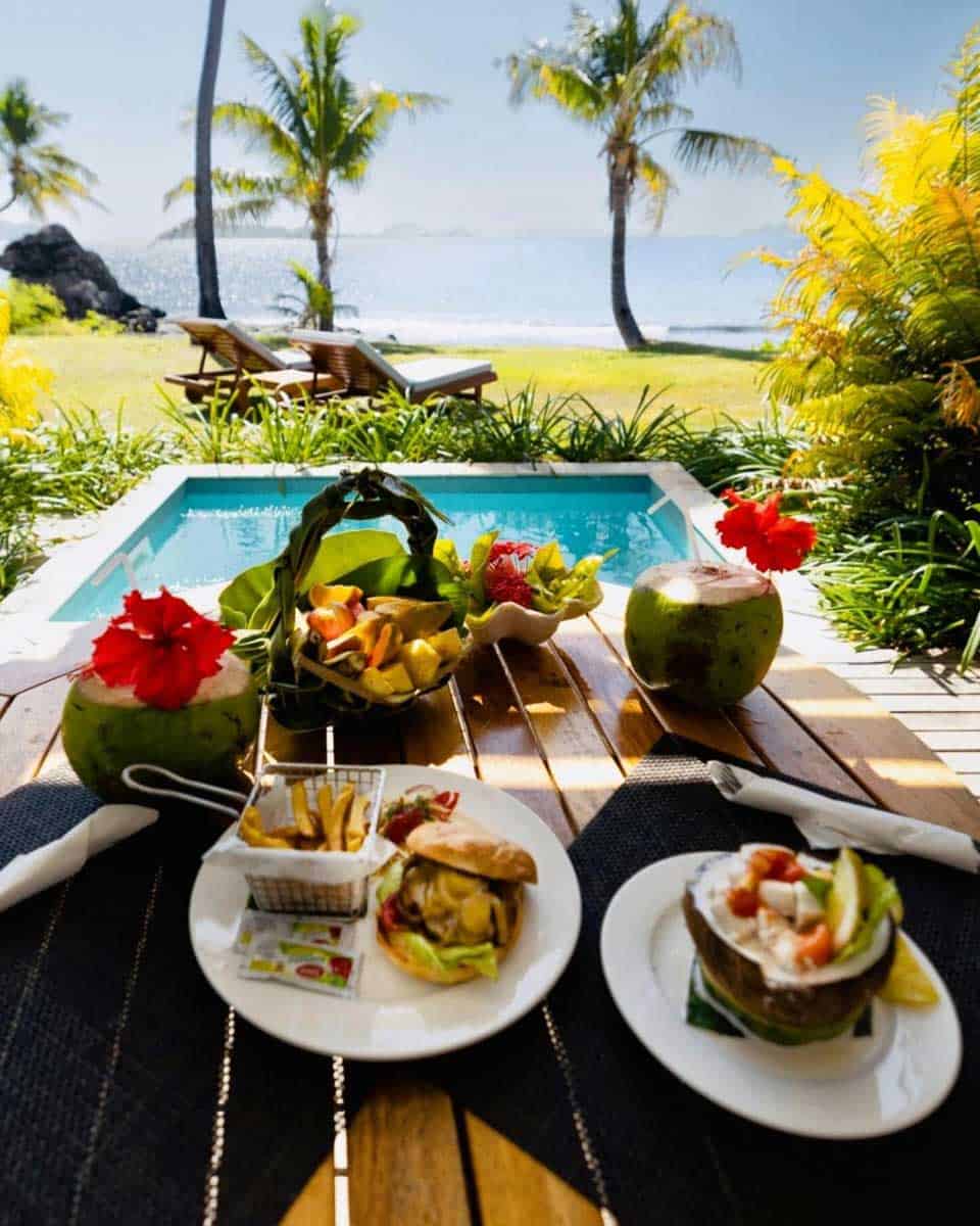 Lunch overlooking the pool and ocean at Matamanoa Island FIJI﻿
