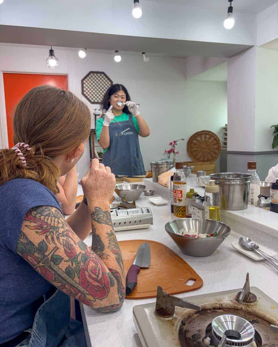 Meghan at a cooking class in Seoul South Korea