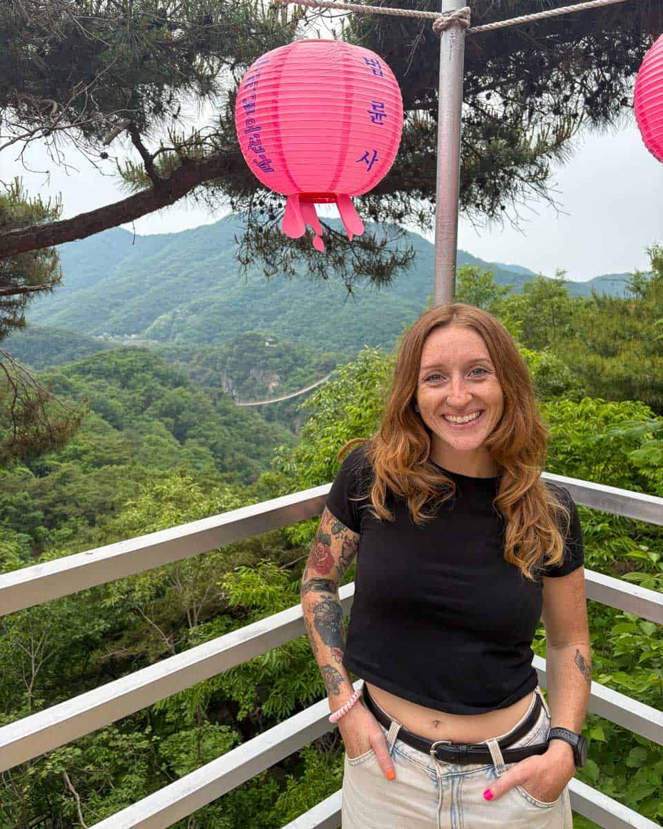 Meghan at a temple near the Gamaksan Suspension Bridge on a DMZ tour from Seoul South Korea (2)