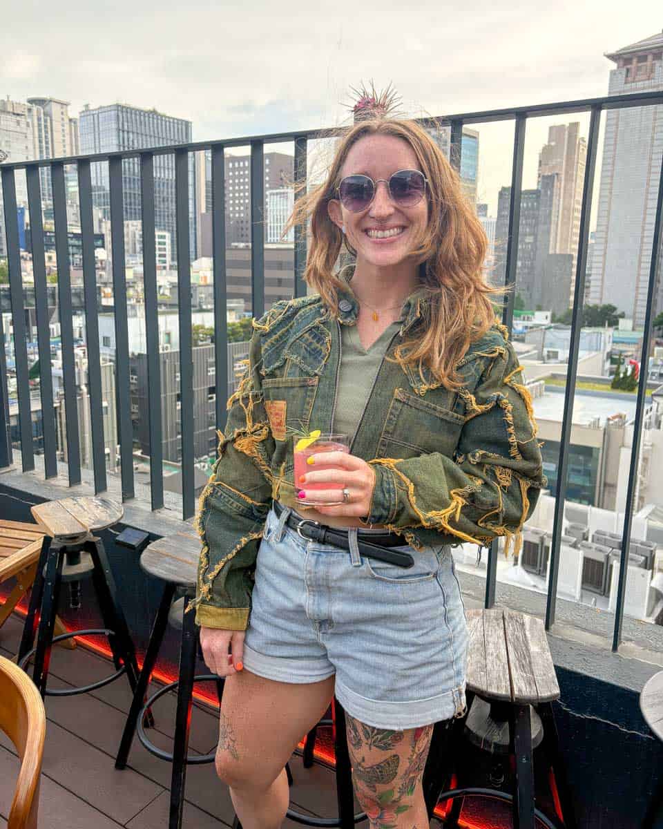 Meghan enjoys a cocktail at The Roof off of Myeong-dong Shopping Street in Seoul South Korea (2)