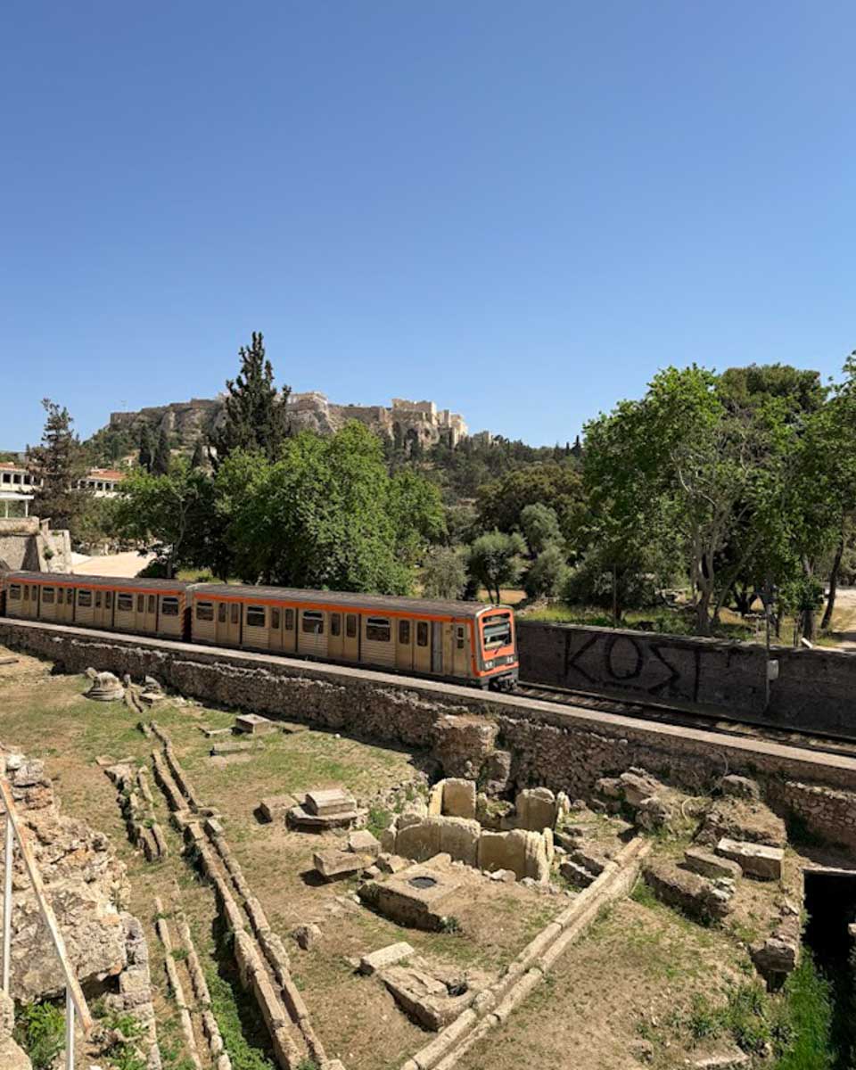 Metro line passing through the Ancient Agora in Athens Greece on Hannah trip