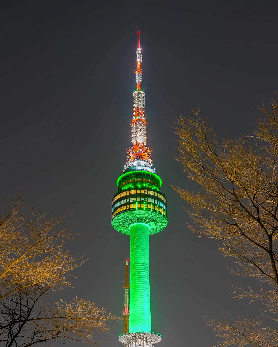 N Seoul Tower in Seoul South Korea at night