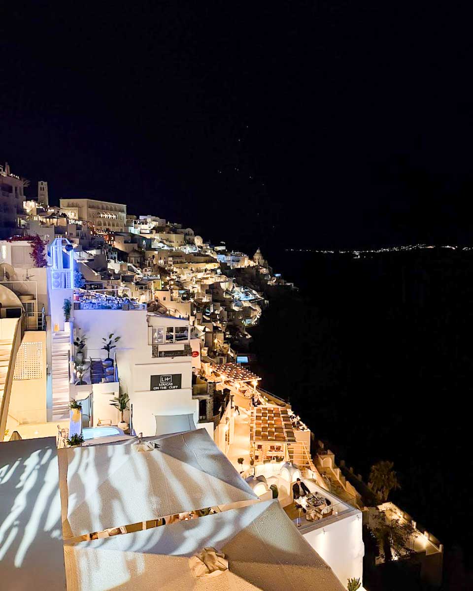 Night view of Fira and the Santorini caldera