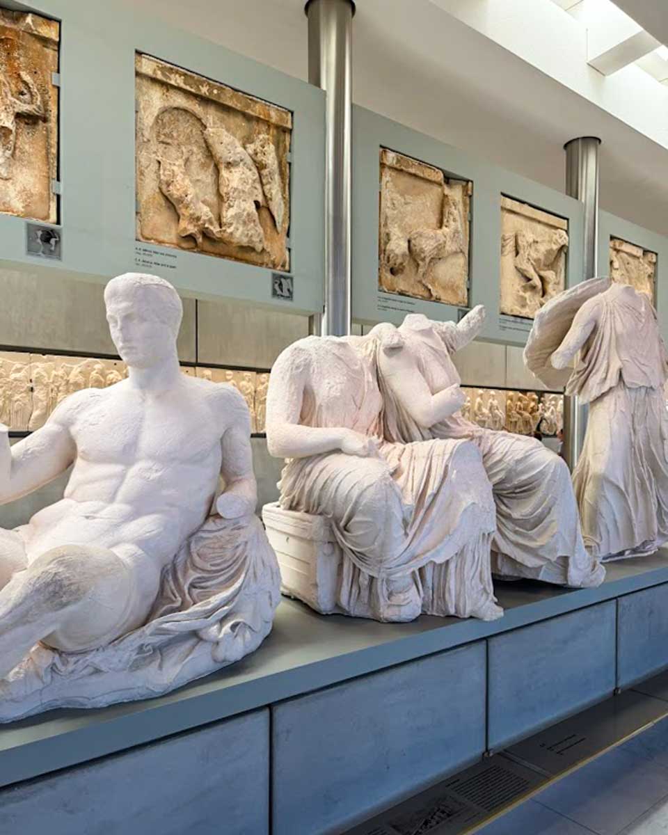 Parthenon sculptures and friezes on display at the Acropolis Museum in Athens, Greece