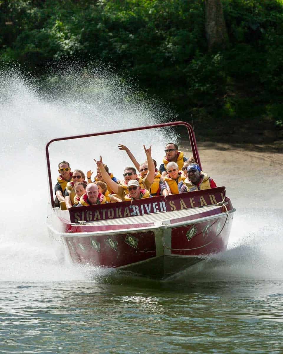 People jet boat in the river with Sigatoka River Safari