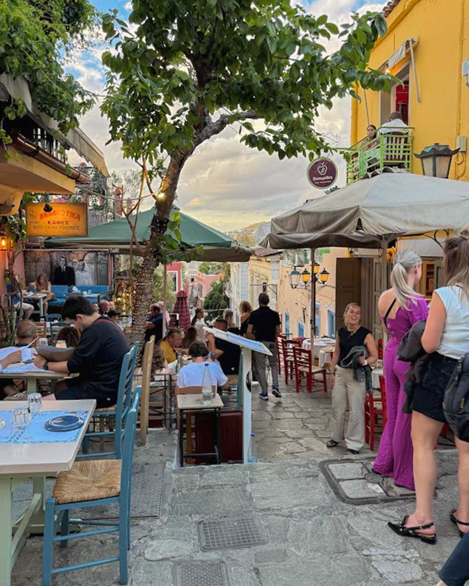 Plaka tavern street in Athens Greece on Hannah trip