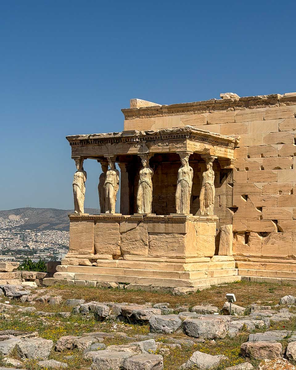 Porch of the Caryatids on the Erechtheion temple at the Acropolis in Athens, Greece