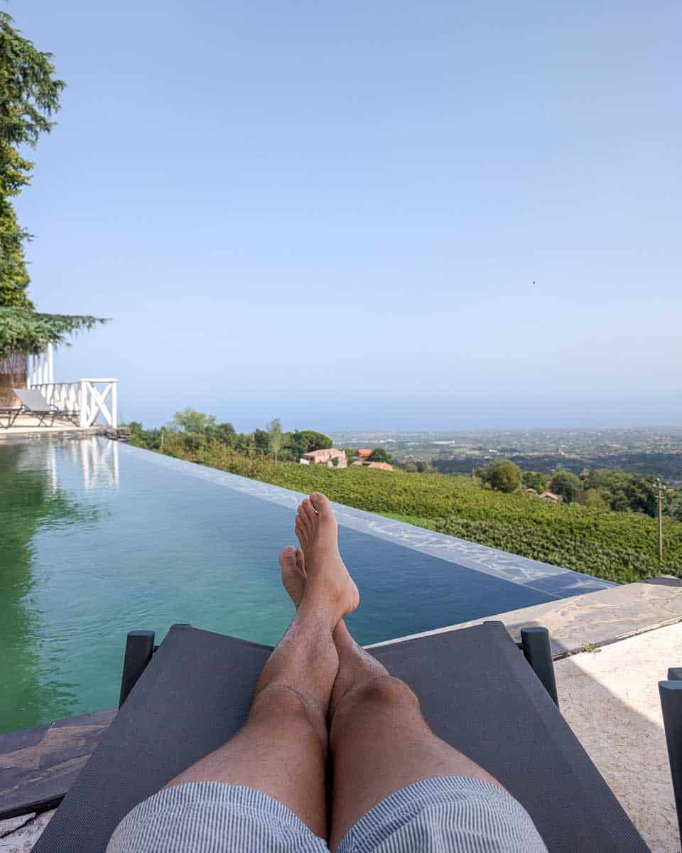 Relaxing at a hotel pool in Italy