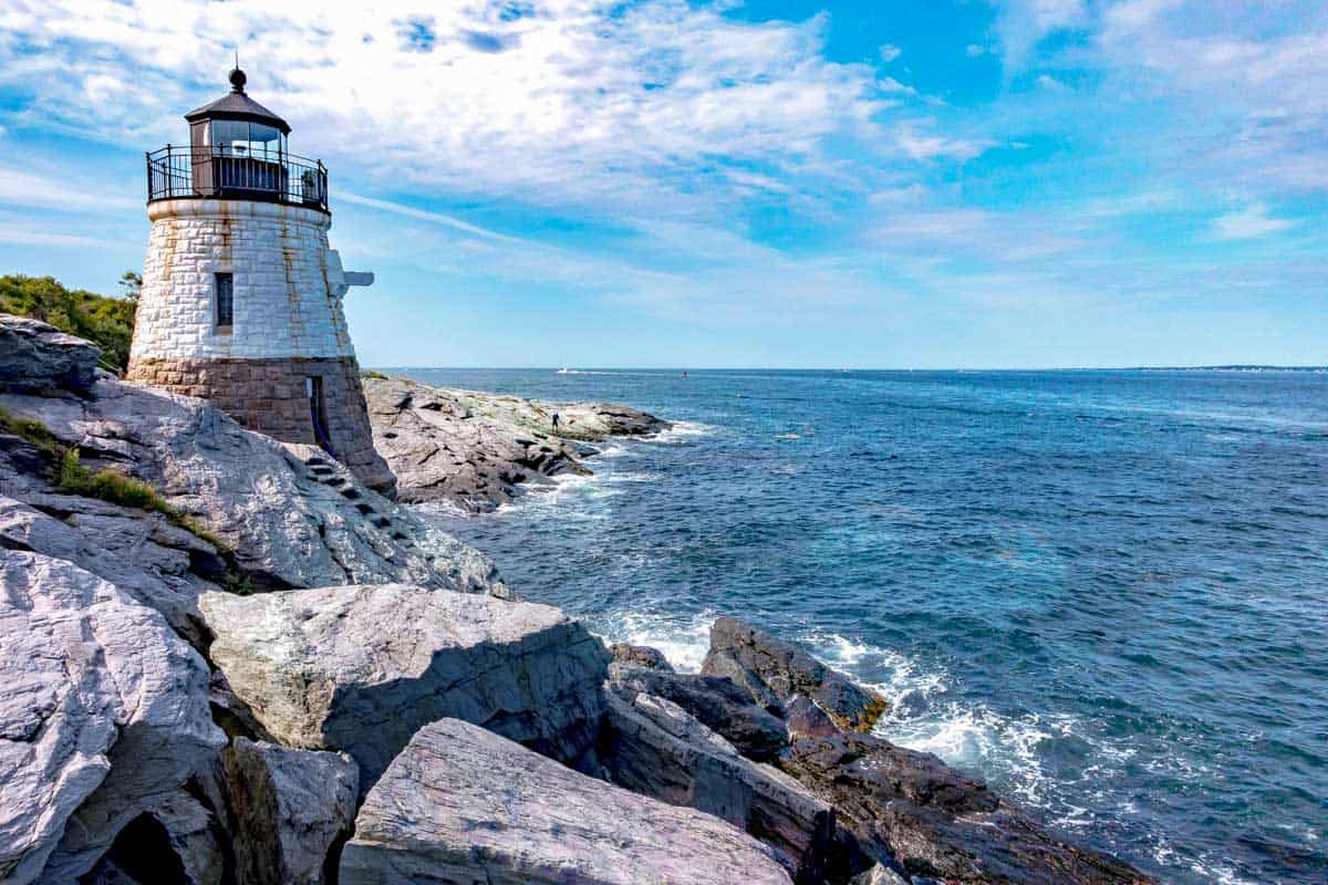 Scenic view of white Castle Hill Lighthouse, Newport, Rhode Island
