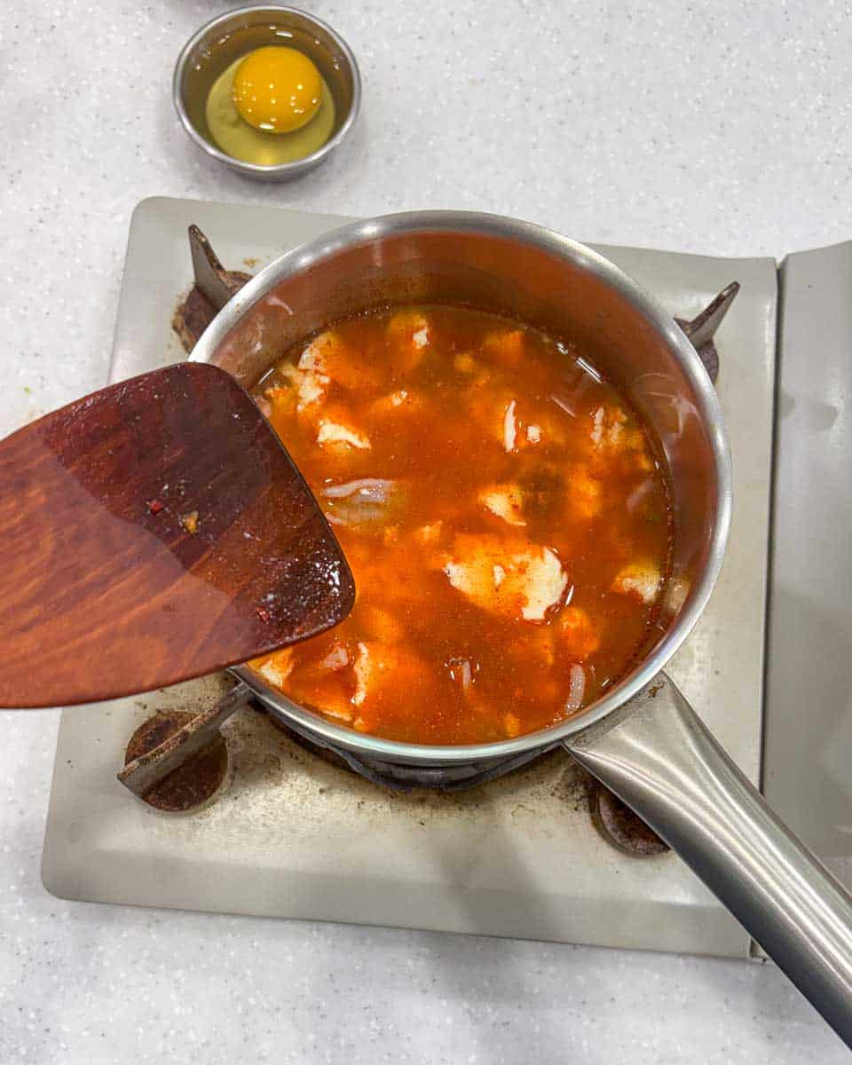 Seafood kimchi stew made during a cooking class in Seoul South Korea