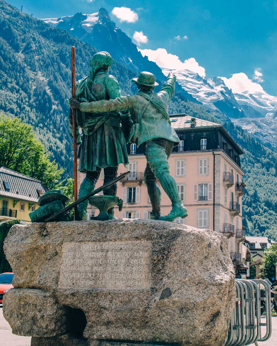 Statue of Balmat and Saussure in Chamonix, France
