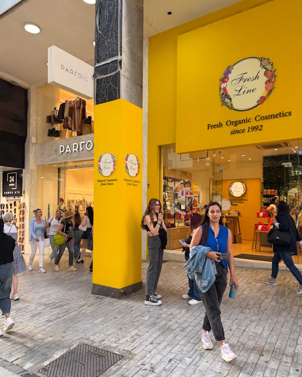 Stores in Ermou Street in Central Athens Greece on Hannah trip