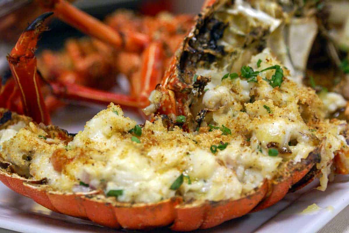 Stuffed Baked Lobster eaten for dinner in Bora Bora