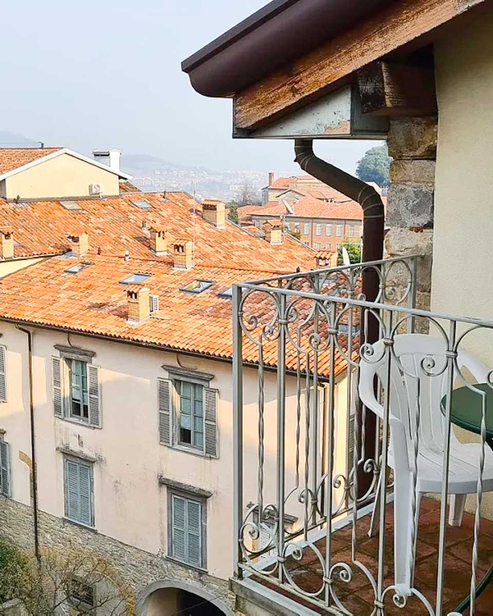 The balcony at Hotel Piazza Vecchia in Bergamo
