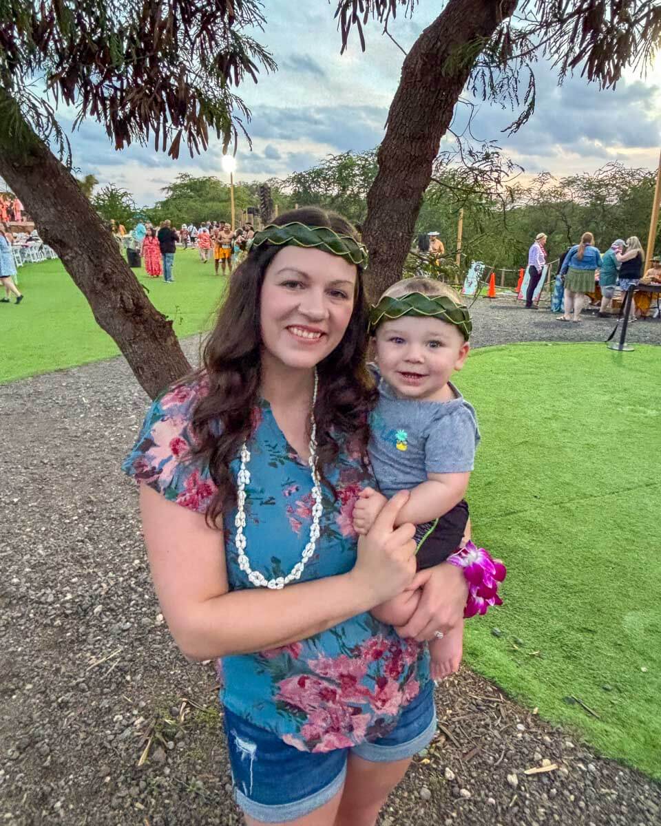 Trelle-and-her-baby-at-a-luau in Hawaii