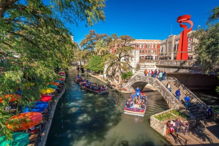 View of the River Walk in San Antonio Texas on a sunny day