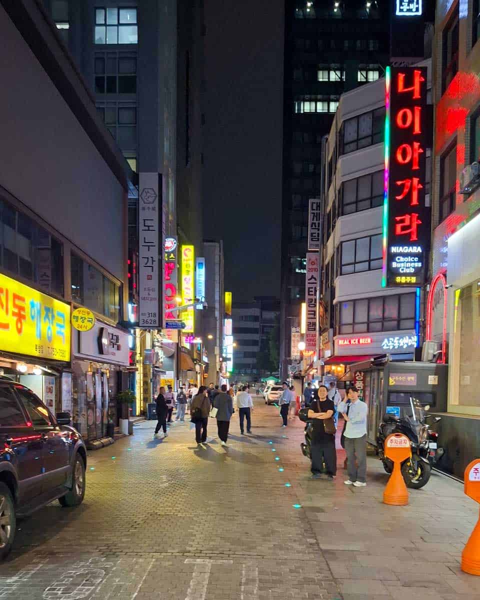 Walking through part of Hongdae at night in South Korea