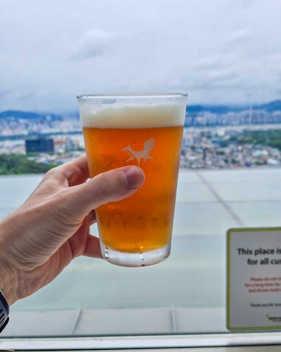 A beer drank at the top of Namsan Mountan in Seoul South Korea 1