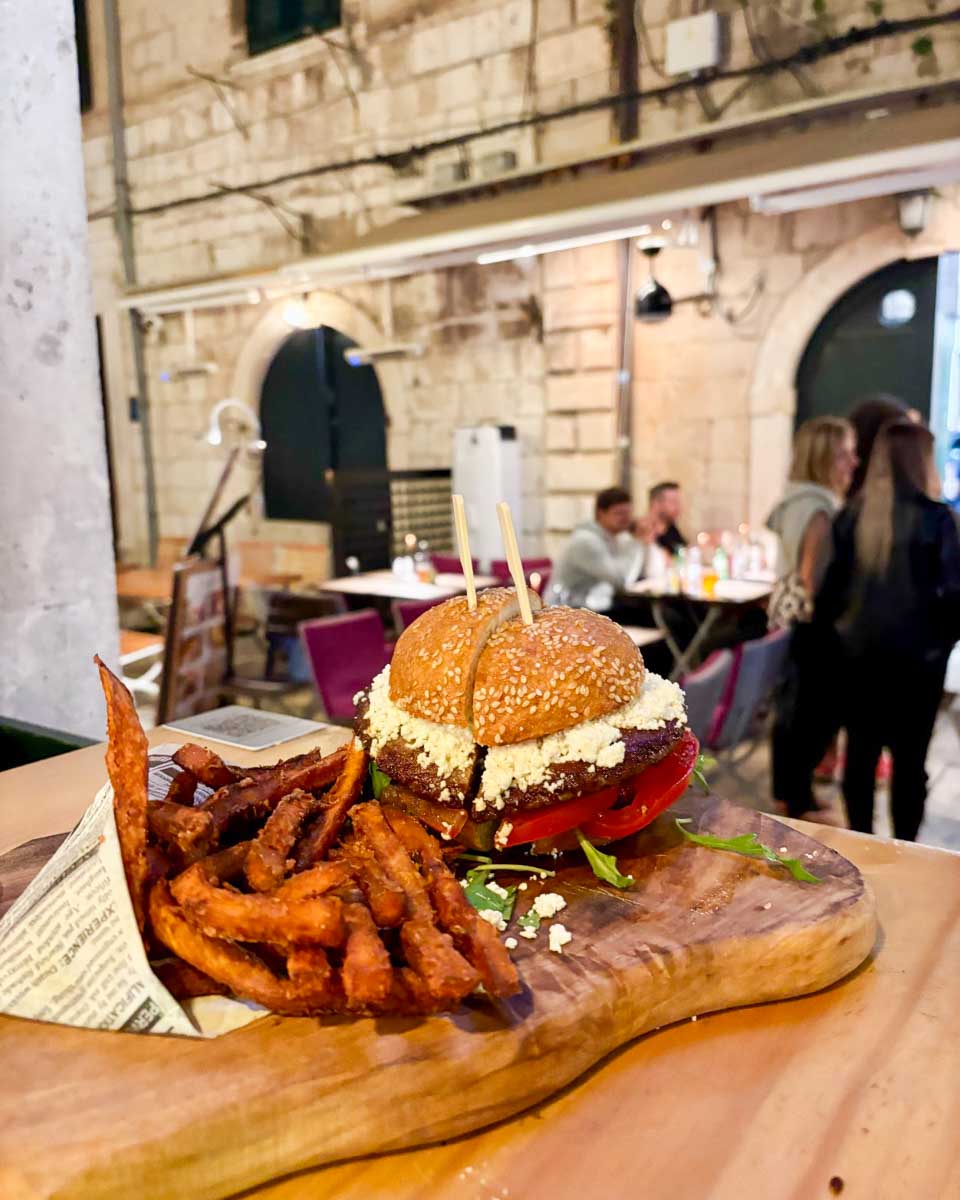 A burger and sweet potatoe fries from Burger House Republic in Dubrovnik
