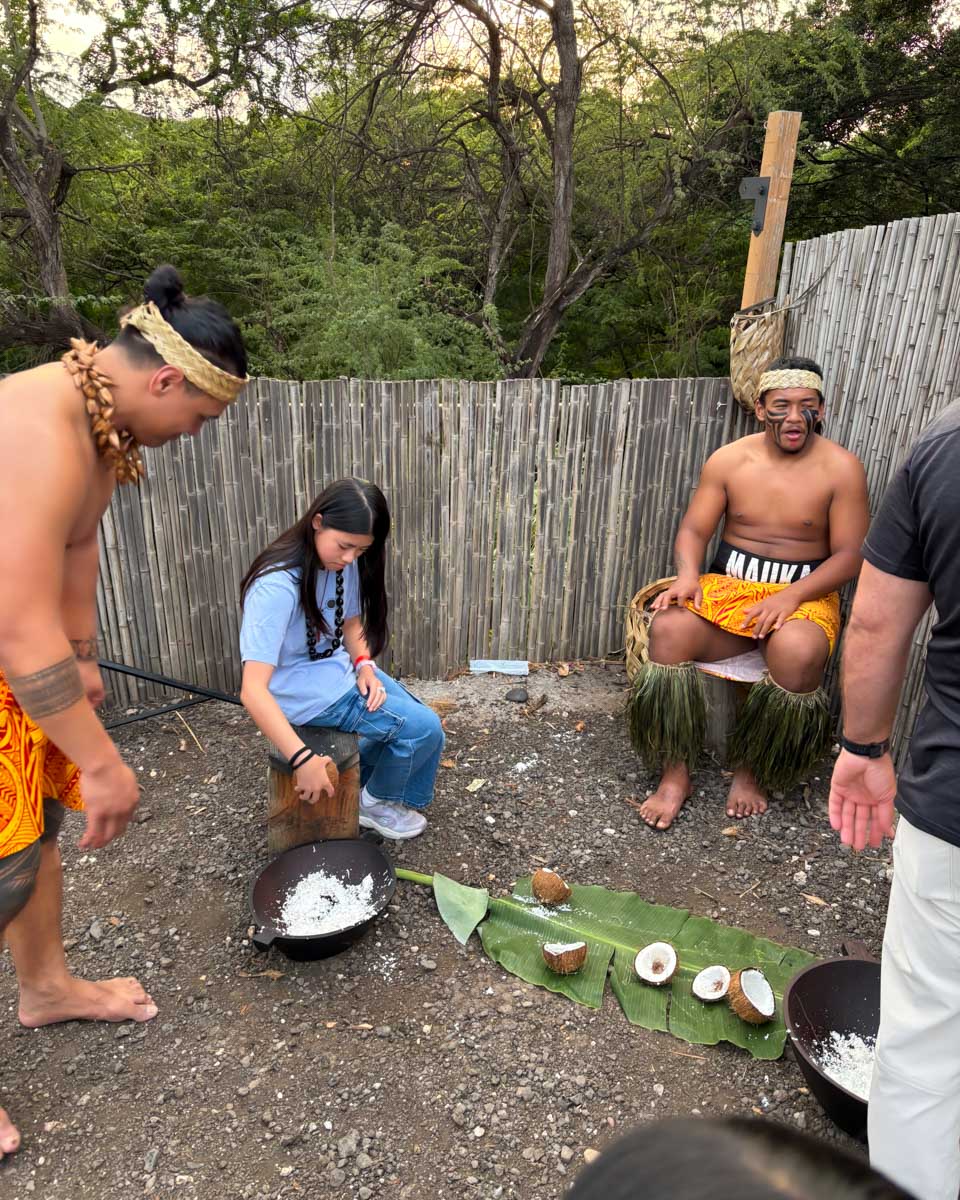 A coconut activity at Mauka Warriors Luau on Oahu, Honolulu, Hawaii 