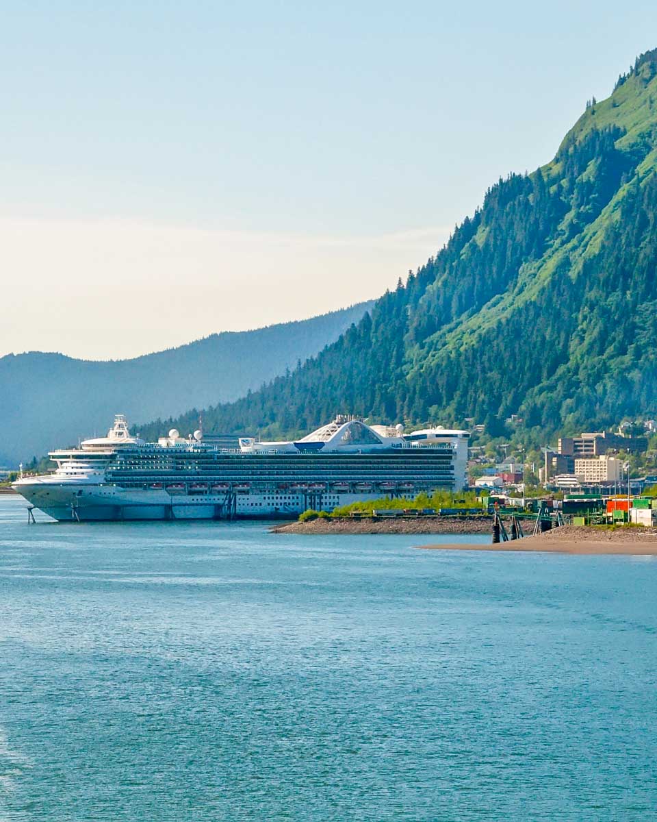 A cruise ship seen at the port of Juneau Alaska