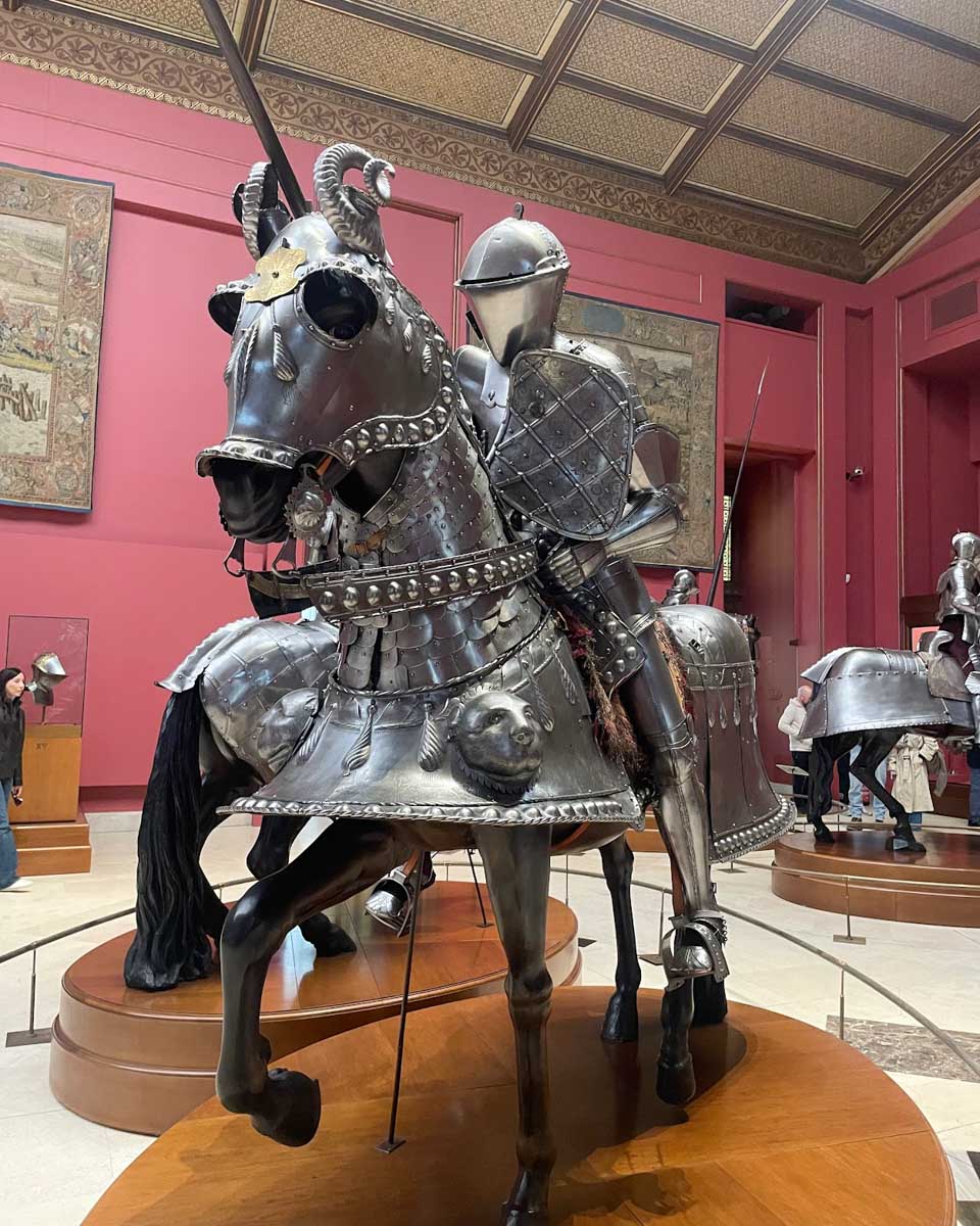 A knight and horse armour in the Royal Armoury of Madrid