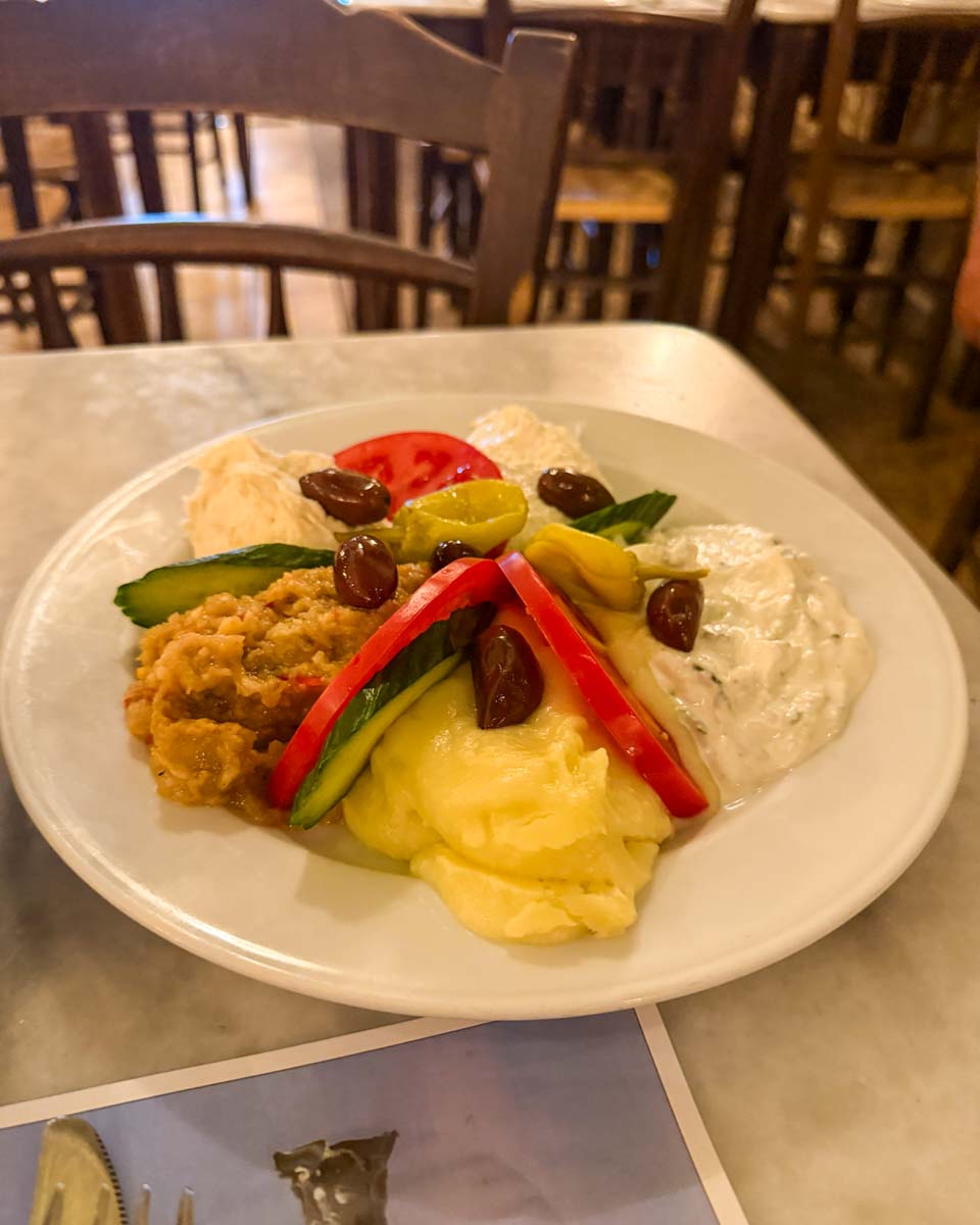 A plate of dips at Efcharis Restaurant Athens Greece on Hannah trip 1