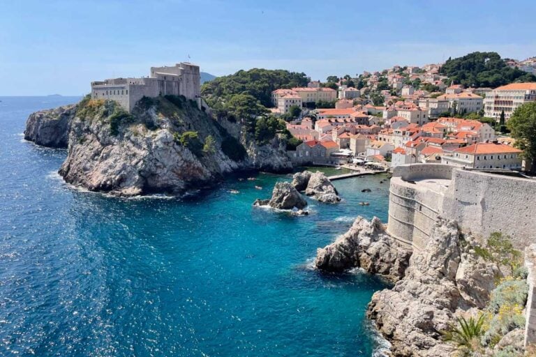 A view of Fort Lovrjenac from the Old Town city walls in Dubrovnik, Croatia