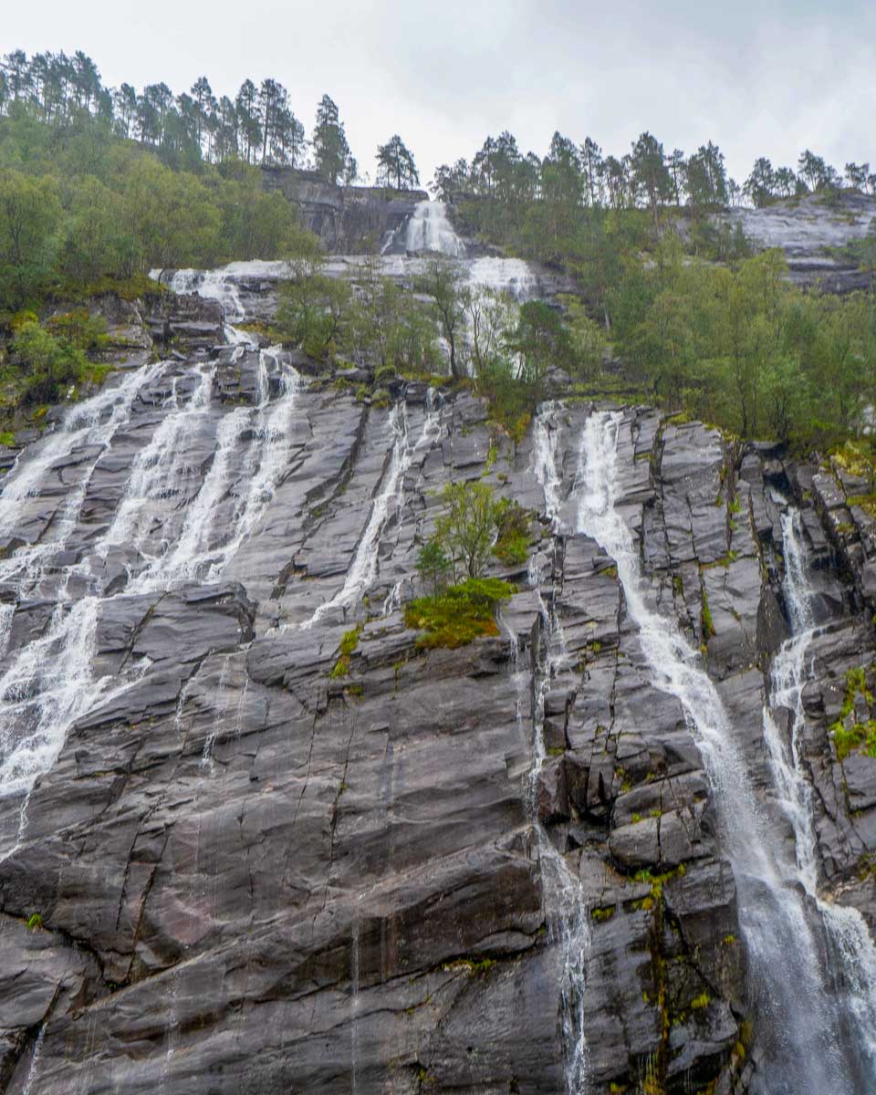 A waterfall seen on a cruise of Mostraumen Fjord from Bergen Norway