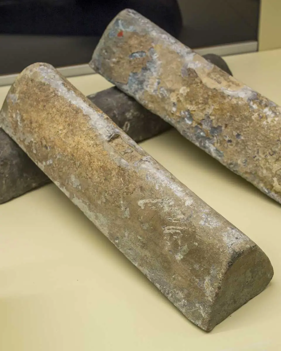 Ancient Roman iron ingots at the Cadiz Museum in Cadiz Spain