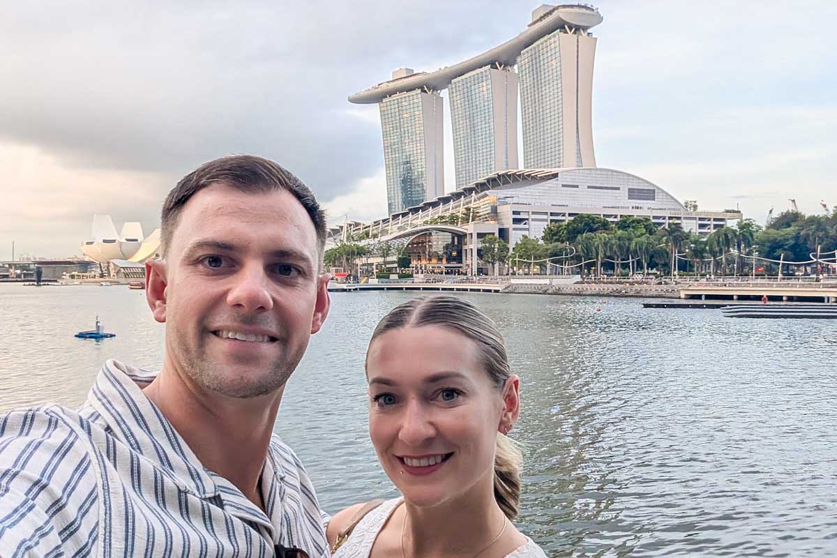 Bailey and Daniel with Marina Bay Sands behind them