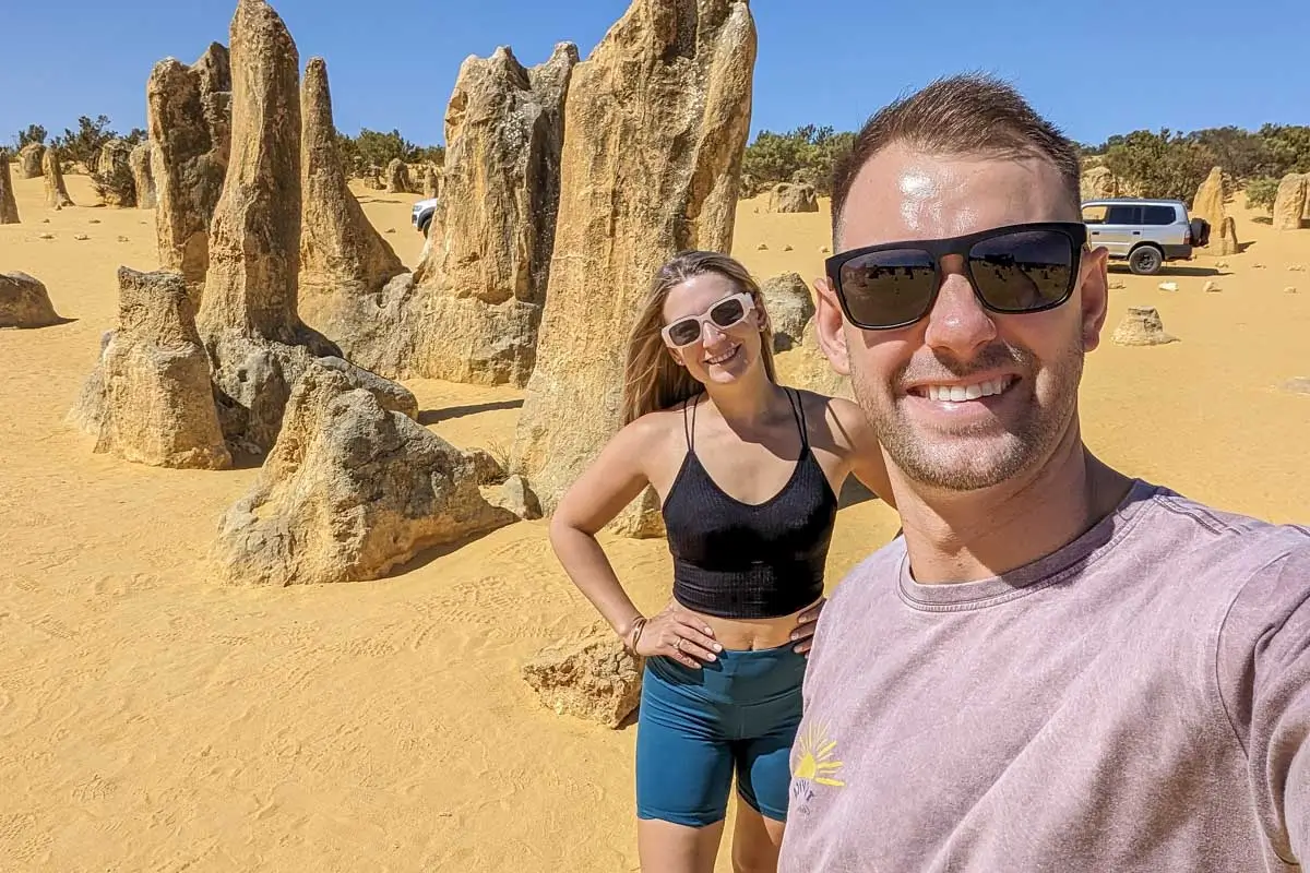 Bailey-and-Daniel-take-a-selfie-by-a-pinnacle-Australia