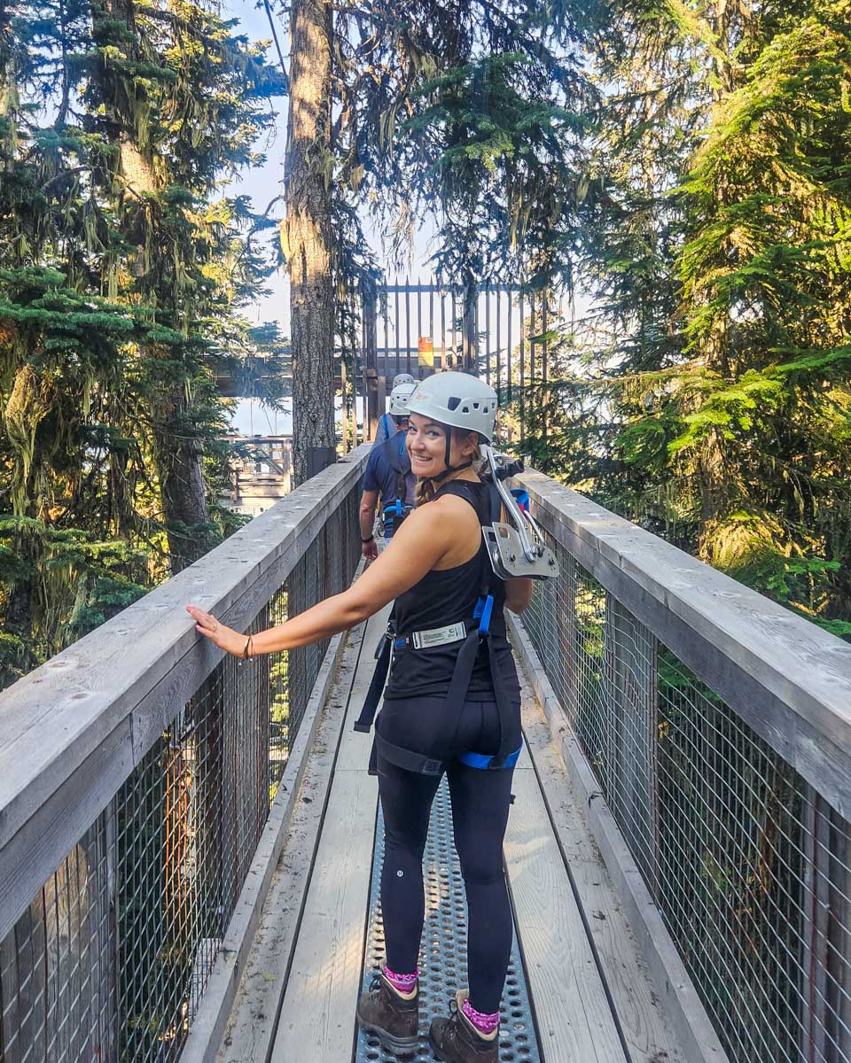 Bailey-at-azipline-platform-in-Ketchikan Alaska