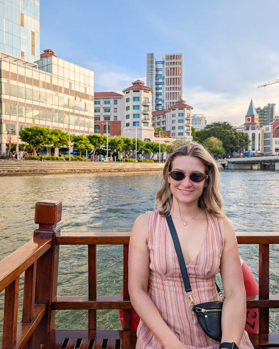 Bailey on an evening river cruise in Singapore