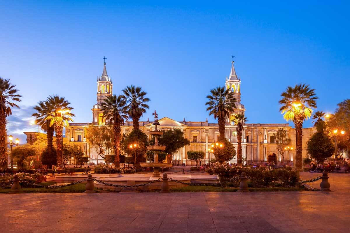 Basilica Cathedral, Arequipa Peru in Plaza de Armas