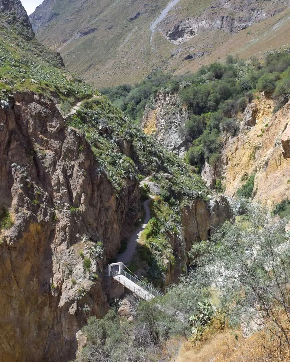Bridge seen while hiking Colca Canyon from Arequipa, Peru