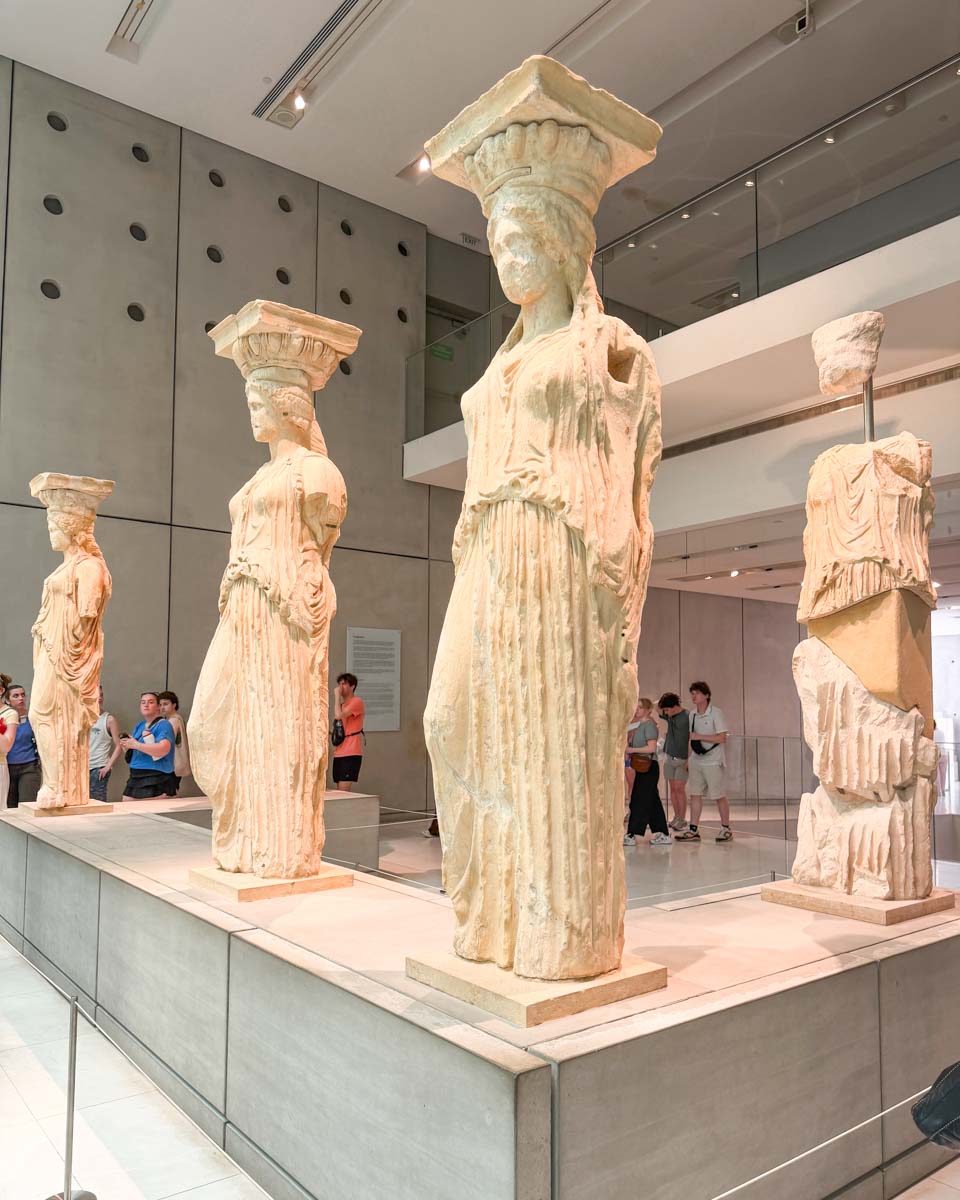 Caryatid statues in Athens Greece on Hannah trip
