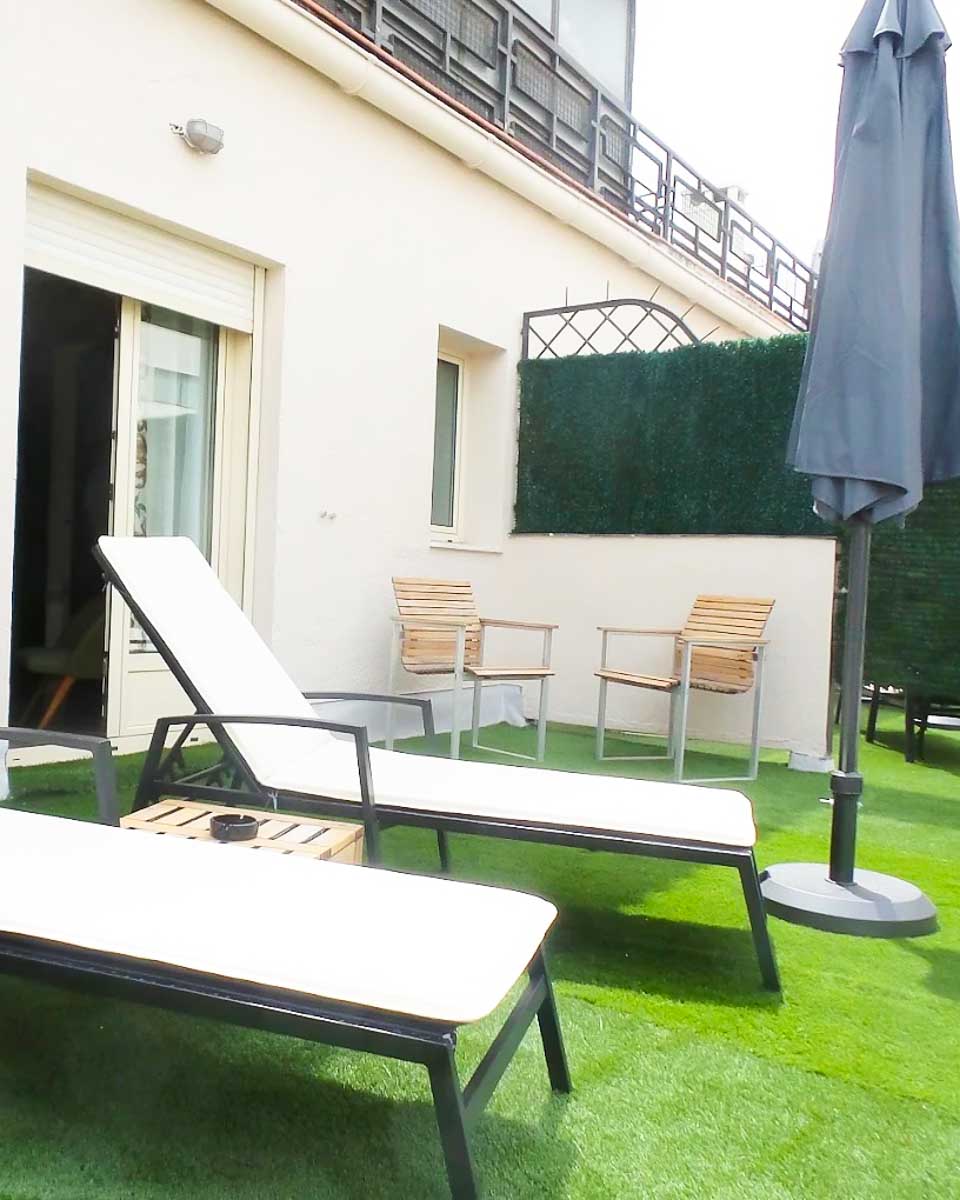 Chairs on the outdoor terrace Hotel Moderno Puerta del Sol in Madrid copy