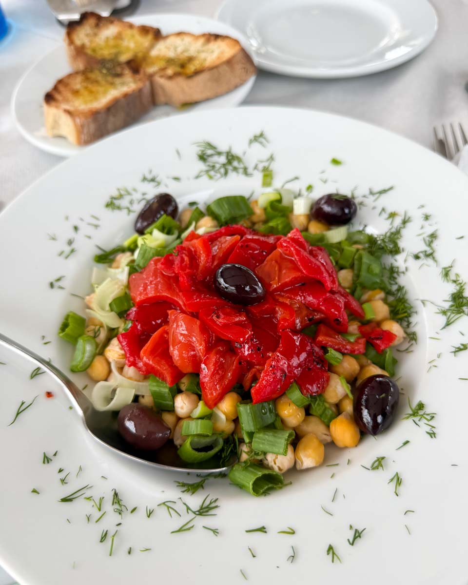 Chickpea salad at Irini's restaurant in Naxos Greece on Hannah trip