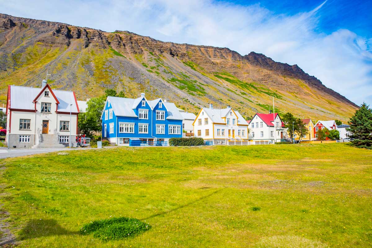 Colorful homes seen while walking through Old Town Isafjordur Iceland