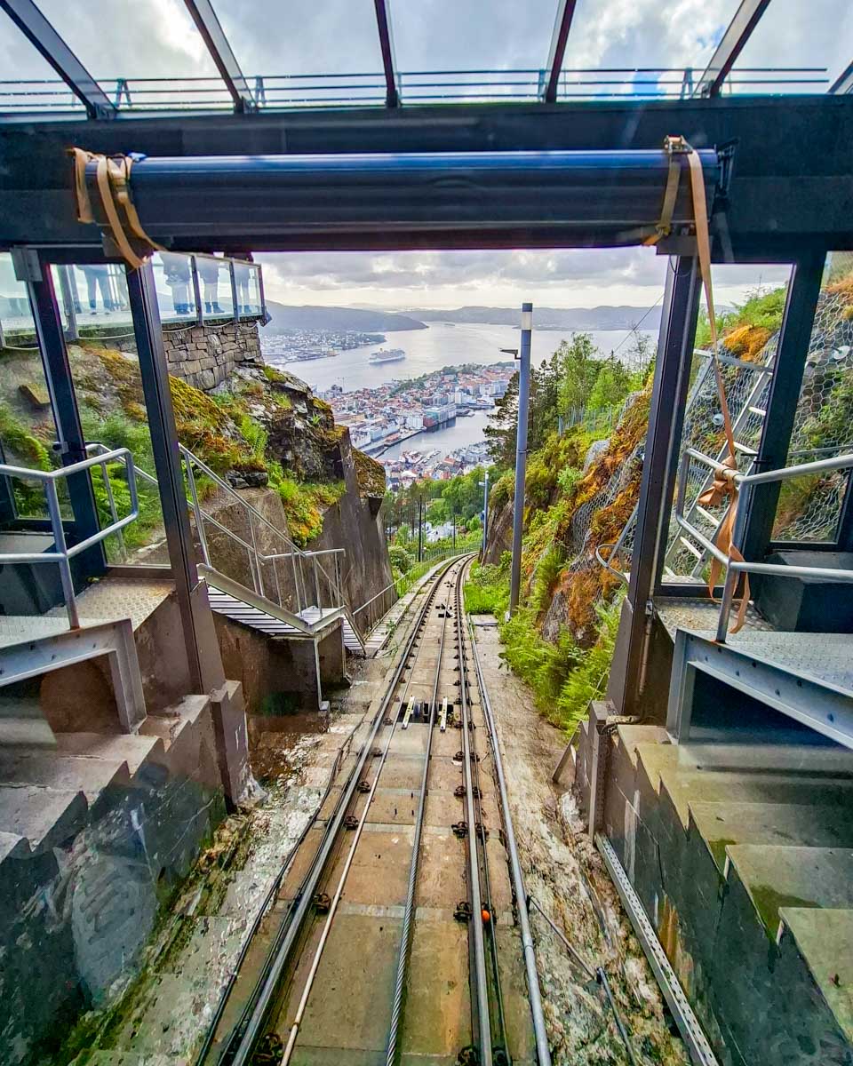 Fløibanen funicular that goes up to Mount Fløyen in Bergen Norway (1)